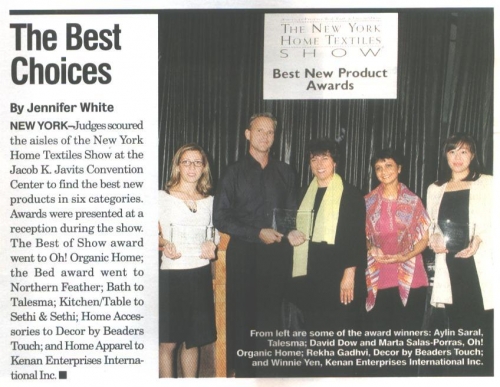 Home Textiles Today 2003 Best New Product Award.